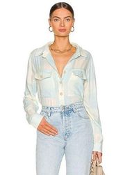 Sanctuary Revolve Boyfriend Crop Shirt in mint-porewater plaid size large