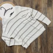 American Eagle Striped Pullover Sweater Womens XL White Beige Cotton Blend