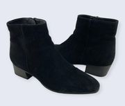 Fuoco Black Suede Pointy Square
Toe Zip Ankle 1.5" Block Heel Boot 10