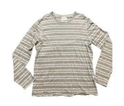 Billy Reid womens tan, gray, white striped long sleeve shirt size large