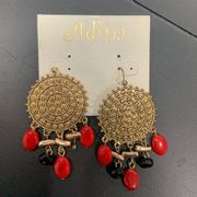 Aldina red black bead earrings