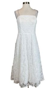 Women's Cocktail Dress by AQUA Size 6 White Sequin Lace Sleeveless A-Line Midi