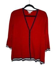 Exclusively Misook Cardigan Size L Red 100% Acrylic Knit Long Sleeve Button Down