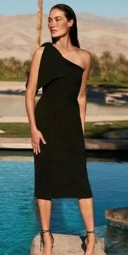 DRESS THE POPULATION Tiffany One-Shoulder Midi Dress Black Party Cocktail Goth