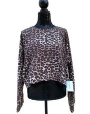 Good American Cheetah Cropped Long Sleeve Crewneck Raglan Sweater 6 NWT