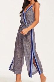 Anthro Seafolly leopard print spaghetti strap split wide leg cropped jumpsuit