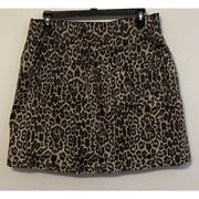 Boston Proper Women's 14 Brown Leopard Print Elastic Waist Pockets Denim Skort