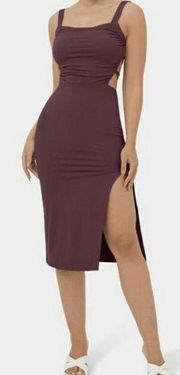 Halara Ruched Split Backless Crisscross Lace Up Bodycon Casual Dress Fig XS