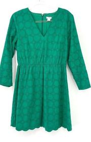 J. Crew V-neck Eyelet Lace Dress Size 8 Green