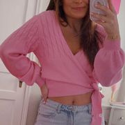 , pink wrap sweater