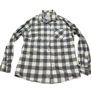 Field & Stream Womens Cream Grey Checkered Button Down Flannel Size Large