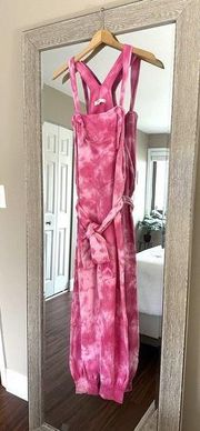 RARE LoveShackFancy Pink Tie Dye Sweat Overalls Size Small