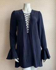 Stone Cold Fox Franklin Dress Navy Silk Boho Chic Mini Dress sz 2 Medium PW14