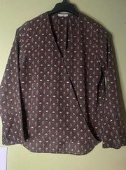 Allison Joy Women Brown Floral Print Blouse Top Size‎ Small