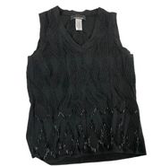 Jones New York Tank Top Womens Medium Black V-Neck Beaded Embellished Sleeveless