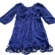 Lilka Dress Womens Medium Blue Eyelet Mini Long Sleeve Anthropologie Cotton