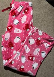 Bobbie Brooks pink coffee cup print plush pajama pants.