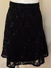 ECI New York Black Midi Lace & Sequence Skirt Sz M. Closure Zipper On Side.