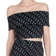 NWT Elliatt Black Teal Printed Forced Off-The-Shoulder Crop Top Women's Size XS