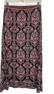 J. Jill Aline Maroon Floral Print Rayon Spandex Midi Skirt Women’s Sz XS Church