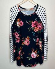 REBORN J NAVY BLUE FLORAL with LONG STRIPED SLEEVES AND ELBOW PADS SIZE 3XL