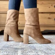 Premium Selection Suede Block Heel Boots in Brown - 8