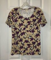 White Stag Tan/Purple Print Short Sleeve Tee size Small