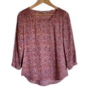 Women’s Pink Maroon Print 100% Silk Quarter Sleeve Blouse, size XS