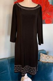 White House Black Market Womens Black Embellished Chem Shift Dress Size M