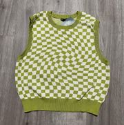Lime Green Checker Crop Top Sweater Vest