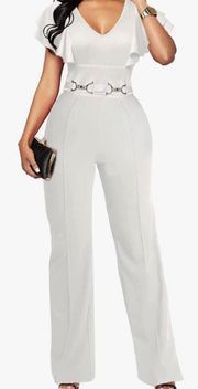 White V-neck Jumpsuit 