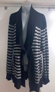 White House Black Market Size Medium Gray Stripes Striped Cardigan Sweater WHBM