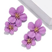 Purple Women Boho Flower Earrings Fashion Statement, Drop Dangle Stud Earrings