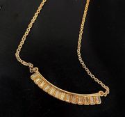 Jessica Simpson Rhinestone Bar Fashion Necklace Gold Tone