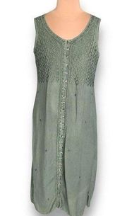 Vintage Raya Sun Green Sleeveless Scoop Neck Tie Back Embroidered Detail Maxi