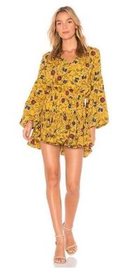 MISA Los Angeles Violet Dress Marigold Yellow Floral Smocked Waist Size XS