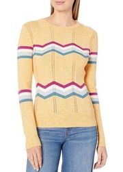 Jessica Simpson Crewneck Sweater Cora Printed Knit Pullover, Yellow Multi Size L