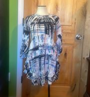 Silk Cut-Out Accents Tie-Bk 3/4-Sleeve 2-Tiered Ruffled Dress $350 EUC XS