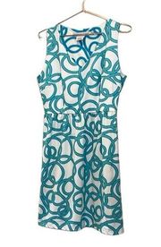 Gretchen Scott White & Turquoise Blue Sleeveless V-Neck Pleated Dress - M