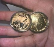 Vintage Faux Gold Tone Indian Head Coin Clip Earrings