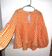 Orange And White Checkered Blouse 