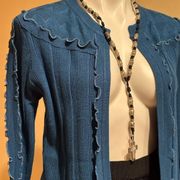 Evystree NWT Ruffles outline Blue No Button Cardigan Great Condition SZ S