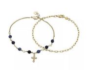 UNWRITTEN Cross Bracelet 2 Piece Set in Gold/Blue MSRP $40 NWT