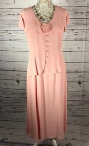 Vintage Jessica McClintock Sheer Pink Dress 70s/80s Chiffon Dress size 12