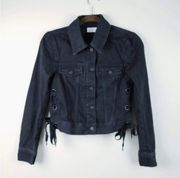 & Other Stories Black Crop Denim Jacket Tie Waist Size 6