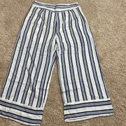 Anthropologie NWT Women Cropped Wide Leg Blue/White Striped Pants