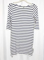 Amour Vert Striped Zipper Mini Dress: Navy Blue/White Nautical