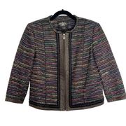 Rachel Roy genuine leather and boucle zip front blazer 6