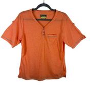 Cabela's Orange Short Sleeve V-Neck 1/4 Snap Cuffed Sleeve Lightweight T-Shirt L