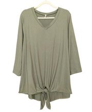 PINKBLUSH Olive Green V-Neck Tie Front Shirt Jersey Knit Women's Maternity 2XL